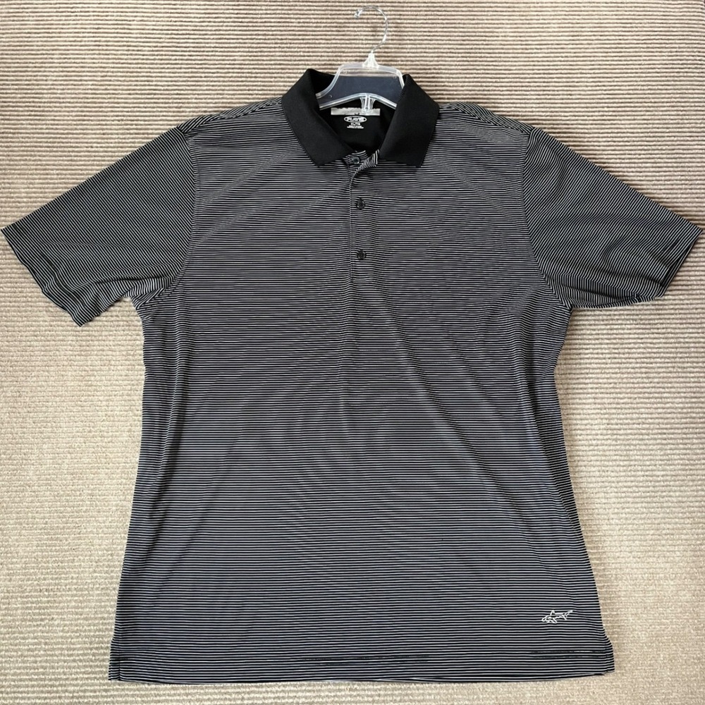 Greg Norman Play Dry Mens XL Polo Shirt Black White Micro Stripe Golf Top